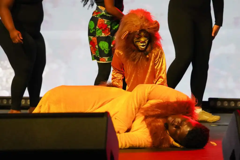 Lion costume performance on stage